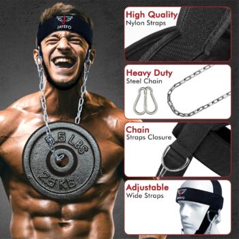 Jayefo Sports Neck Training Exerciser Harness Traps Muscle Builder Head Harness home gym for Strength Fitness Powerlifting Workout Boxing MMA Strong Neck Steel Chain Exerciser strengthener