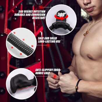 KKH Ergonomic Triceps Rope Pull Down with Anti-Slippery Natural Rubber Grip for Activating More Muscle Fibers-Gym Rope for Push Downs, Triceps Pull Downs Crunches, Facepulls