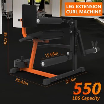 Leg Extension and Curl Machine - Adjustable Lower Body Gym Equipment with Linear Bearings, Dual Size Plate Loaded, for Home Gym Strength Training