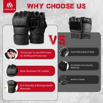 Liberlupus MMA Gloves for Men & Women, Martial Arts Bag Gloves, Kickboxing Gloves with Open Palms, Boxing Gloves for Punching Bag, Sparring, Muay Thai, MMA