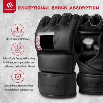 Liberlupus MMA Gloves for Men & Women, Martial Arts Bag Gloves, Kickboxing Gloves with Open Palms, Boxing Gloves for Punching Bag, Sparring, Muay Thai, MMA