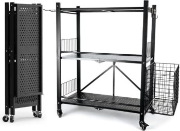 London & Byrd - Set up in minutes - Home Gym Storage Rack. Steel construction, heavy duty wheels, with basket and hooks. Great for yoga mat storage, kettlebell storage, and small dumbbell storage.