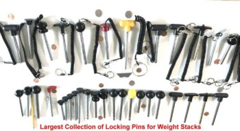 Pin, Tensile - MAGNETIC Universal Weight Stack Replacement SELECTOR KEY - 3/8" Dia | 4" to 4 1/2" Locking Space | DETENT Hitch PINS - RED Anodized Al. Knob w/ reinforced steel wire Laynard