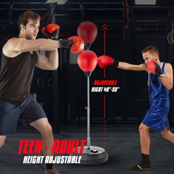 Punching Bag with Stand, Boxing Bag for Teens & Adults - Height Adjustable - Speed Bag for Training, Boxing Equipment, Stress Relief & Fitness