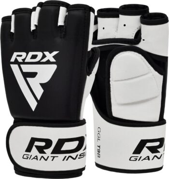 RDX MMA Gloves for Martial Arts Grappling Sparring Training, Cowhide Leather Open Palm and Wrist Strap, Padded Mitts for Muay Thai, Punching Bag, Speedball Workout Kickboxing Cage Fighting