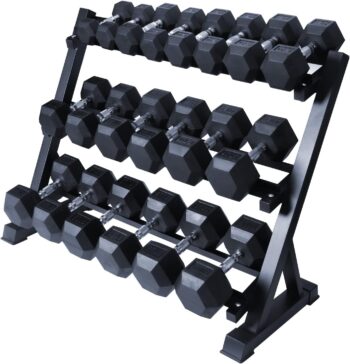 RITFIT 300/350/450/200/210 LB Rubber Hex Dumbbells Set with Optional Dumbbell Rack, Multi Weight Set to Choose, Ideal for Home Gym and Fitness