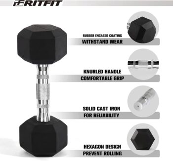 RITFIT 300/350/450/200/210 LB Rubber Hex Dumbbells Set with Optional Dumbbell Rack, Multi Weight Set to Choose, Ideal for Home Gym and Fitness