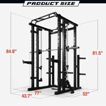 RitFit BPC05 Light Commercial Smith Machine, 2000LBS All-in-One Strength Training Station Power Rack with Cable Crossover System, 260 lbs Weight Stacks, and 22 Attachments for Full Body Workout