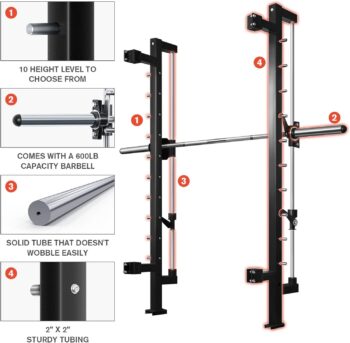 RitFit BPC05 Light Commercial Smith Machine, 2000LBS All-in-One Strength Training Station Power Rack with Cable Crossover System, 260 lbs Weight Stacks, and 22 Attachments for Full Body Workout