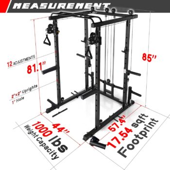 RitFit Multi-function Squat Rack Power Cage PPC03 with Cable Crossover System, 1000LBS Capacity Power Rack and Packages with Optional Weight Bench, Olympic Barbell Weight Set, for Garage & Home Gym