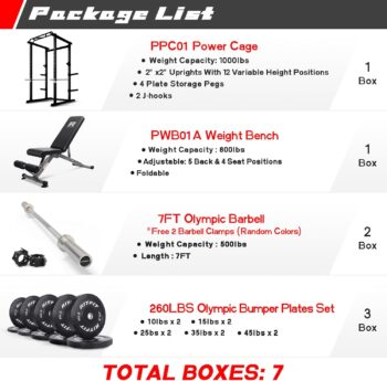 RitFit PC-410 Power Cage 1000LB Capacity and Packages with Optional Basic Power Rack, Weight Bench, Barbell Set with Olympic Barbell, DIY LAT Pull Down Pulley System, for Garage & Home Gym