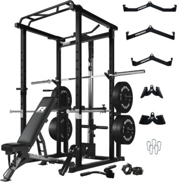 RitFit Power Cage with Optional LAT PullDown/Cable Crossover/Smith Machine System, 1000LB Squat Rack for Home & Garage Gym, with Weight Storage Rack and More Training Attachments, ASTM-Certified