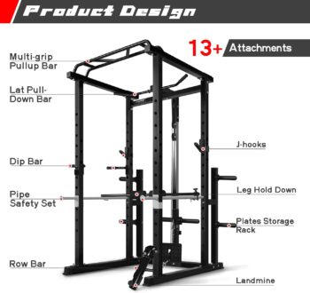 RitFit Power Cage with Optional LAT PullDown/Cable Crossover/Smith Machine System, 1000LB Squat Rack for Home & Garage Gym, with Weight Storage Rack and More Training Attachments, ASTM-Certified