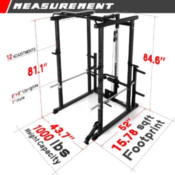 RitFit Power Cage with Optional LAT PullDown/Cable Crossover/Smith Machine System, 1000LB Squat Rack for Home & Garage Gym, with Weight Storage Rack and More Training Attachments, ASTM-Certified