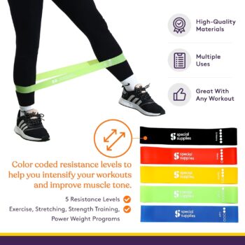 Special Supplies Exercise Resistance Bands, Yoga Strap, and Balance Pad for Stretching, Exercise, Fitness, and Injury Recovery, Home Gym and Personal Training Equipment, 7 Pc. Yoga Set