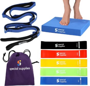 Special Supplies Exercise Resistance Bands, Yoga Strap, and Balance Pad for Stretching, Exercise, Fitness, and Injury Recovery, Home Gym and Personal Training Equipment, 7 Pc. Yoga Set