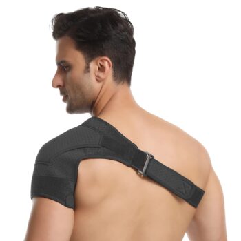 Suptrust Recovery Shoulder Brace for Men and Women, Shoulder Stability Support Brace, Adjustable Fit Sleeve Wrap, Relief for Shoulder Injuries and Tendonitis, One Size Regular, Dark Black