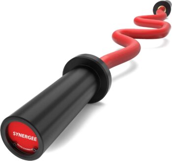 Synergee Commercial Super EZ Curl Olympic Bar Chrome, Black Phosphate and Red with Powder Coated Brass Bushings Excellent for Bicep Curls and Triceps Extensions