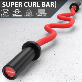 Synergee Commercial Super EZ Curl Olympic Bar Chrome, Black Phosphate and Red with Powder Coated Brass Bushings Excellent for Bicep Curls and Triceps Extensions