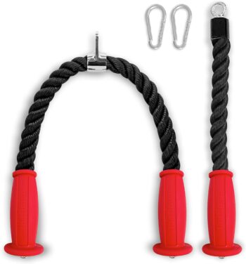 THEFITGUY Ergonomic Grip Tricep Rope Cable Attachments Combo: One 30” Rope & One 16.5” Single Grip Rope, Comfort Non-Slip, Reducing Wrist Pressure & Rubs, Easy to Clean, Gym Pull Machine Accessory