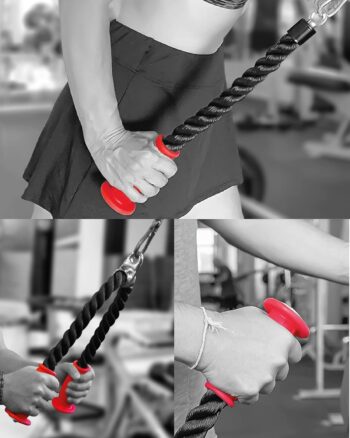 THEFITGUY Ergonomic Grip Tricep Rope Cable Attachments Combo: One 30” Rope & One 16.5” Single Grip Rope, Comfort Non-Slip, Reducing Wrist Pressure & Rubs, Easy to Clean, Gym Pull Machine Accessory