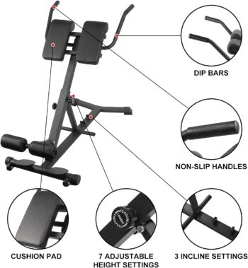 UNIAXIS Foldable Roman Chair Hyperextension Bench ab Workouts Sit Up Gym Bench 440 LBS with Dip Bars for Home