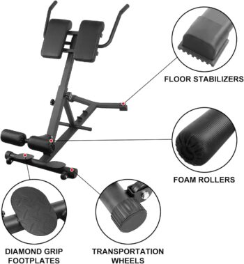 UNIAXIS Foldable Roman Chair Hyperextension Bench ab Workouts Sit Up Gym Bench 440 LBS with Dip Bars for Home