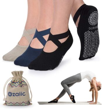 Ozaiic Yoga Socks for Women Non-Slip Grips & Straps, Ideal for Pilates, Pure Barre, Ballet, Dance, Barefoot Workout