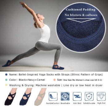 Ozaiic Yoga Socks for Women Non-Slip Grips & Straps, Ideal for Pilates, Pure Barre, Ballet, Dance, Barefoot Workout