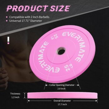 Pink Weight Plates 10LB 15LB 25LB 35LB 45LB Olympic Bumper Plates Grip Weight Plates for Strength Training & Crossfit Steel Inserts Weight Plates Fit 2" Barbells Virgin Rubber Weights