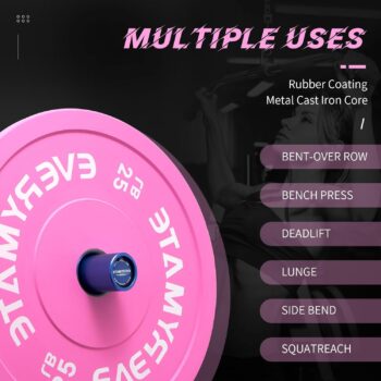 Pink Weight Plates 10LB 15LB 25LB 35LB 45LB Olympic Bumper Plates Grip Weight Plates for Strength Training & Crossfit Steel Inserts Weight Plates Fit 2" Barbells Virgin Rubber Weights