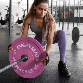 Pink Weight Plates 10LB 15LB 25LB 35LB 45LB Olympic Bumper Plates Grip Weight Plates for Strength Training & Crossfit Steel Inserts Weight Plates Fit 2" Barbells Virgin Rubber Weights