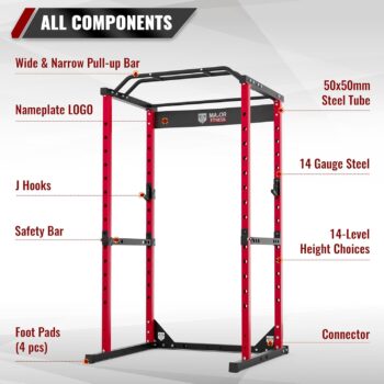 Major Fitness Power Cage, Raptor F16 Squat Rack All-in-One 1200lbs Capacity Power Rack with LAT Pull Down and More Attachment for Home Gym, Weight Cage