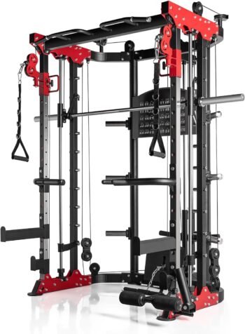 RitFit BPC04 Light Commercial Smith Machine, 2000LBS All-in-One Workout Station Power Rack with Smith Barbell, LAT Pulldown & Low Row, Cable Crossover System, and 18 Attachments for Full Body Workout