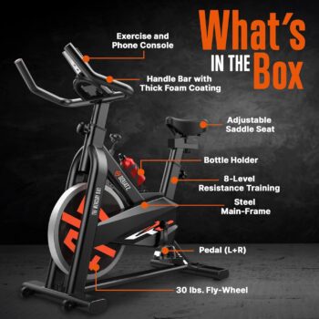 SQUATZ Stationary Cycling Bike Exerciser - Indoor Exercise Bicycle With Training Console, 4-Way Adjustable Seat and Handlebar, 8 Resistance Levels, Workout Equipment for Home Gym