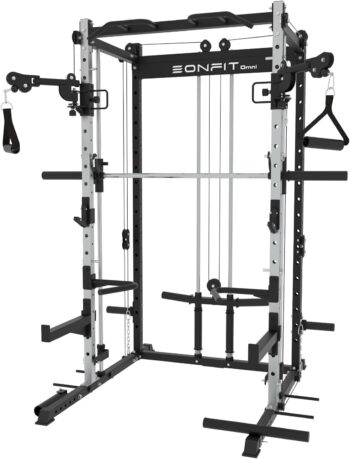 Smith Machine Home Gym, Squat Rack Power Cage Rack with Smith Bar, Free Motion Arms, Cable Crossover System and Attachments 1000lbs