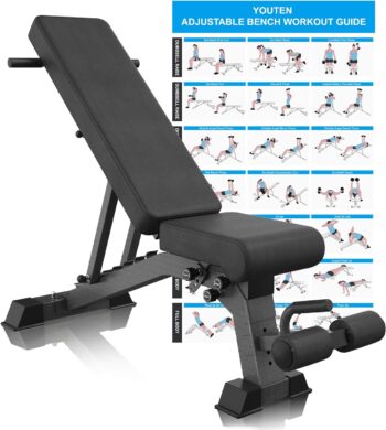 YOUTEN 1000 LB Weight Bench Heavy Capacity | 9-4-4 Almost 90° Adjustable Incline Decline Exercise Bench Press for Home Gym More Stable and Durable | Foldable Training Lifting Bench | Dragon Flag Handle for Abdominal Arm Workout