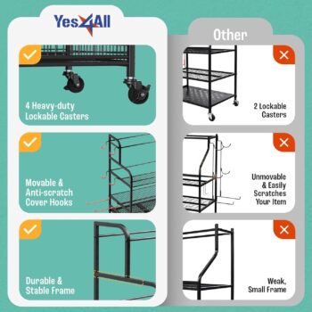 Yes4All Home Gym Organizer Storage Rack with Lockable Casters - Home Gym Storage Rack for Dumbbells Kettlebells, Yoga Mat Storage Rack, Workout Equipment Storage (Steel, Black)