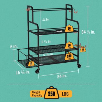 Yes4All Home Gym Organizer Storage Rack with Lockable Casters - Home Gym Storage Rack for Dumbbells Kettlebells, Yoga Mat Storage Rack, Workout Equipment Storage (Steel, Black)