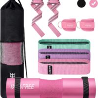 G4Free 9Pcs Barbell Pad Set for Squat, Hip Thrusts, Lunges, Leg day, Standard Olympic Bars with 2 Gym Ankle Safety Straps, 3 Hip Resistance Bands, 2 Lifting Strap, Barbell Pad, and Carry Bag