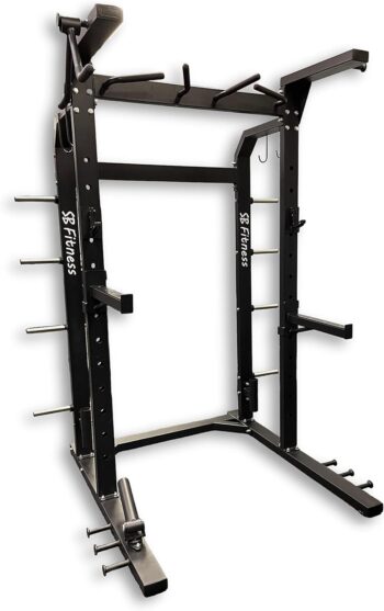 SB-HR1500 Commercial Rated Heavy Duty Steel Half Rack for Full Body Workouts, Over 25 Different Exercises, Black