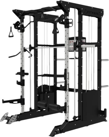 SFE - Multi Functional Trainer/Smith Machine, Smith Machine Compatible Home Gym, Smith Machine Squat Rack with 2 200lb Weight Stacks, 68''L x 82''W x 91''H