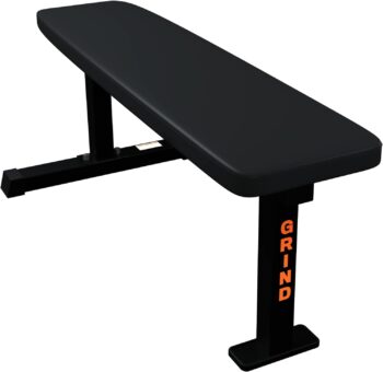 GRIND Fitness 3 Post Utility Flat Weight Bench Exercise Workout Bench Basics Pressing Strength Training Grippy Black Vinyl Top Home Garage Gym Full Body Indoor