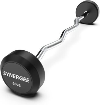 Synergee Fixed Easy Curl Bar Pre Weighted Curved Steel Bar with Rubber Weights - Fixed Weight