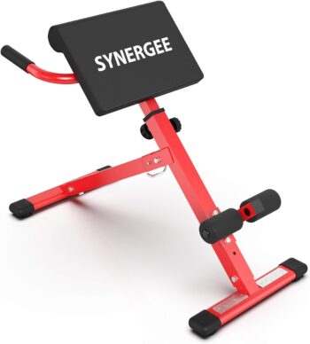 Synergee Roman Chair. Red Coated Steel Hyperextension Machine. GHD Ab Bench for Lower Back Workout, Hyper Exercises.