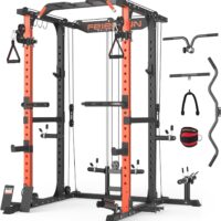 FEIERDUN Multi-Function Squat Rack Power Cage FLA01 with Cable Crossover System, 2000LBS Capacity Power Rack and Packages with Optional Weight Bench, Olympic Barbell Weight Set, for Garage & Home Gym