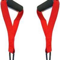 FITNESS MANIAC 2X D-Handles Fitness Strength Training Foam Grips D-Ring Stirrup Steel Hook Straps Handle Bodybuilding Home Gym Cable Machine Attachments Pull Up Exercise Equipment RED PAIR