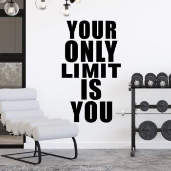 Large Gym Wall Decal Inspirational Quotes Wall Stickers Peel and Stick for Exercise Fitness Home Gym Wall Decor Your Only Limit is You Motivational Wall Art Decals Removable Vinyl Wall Sticker
