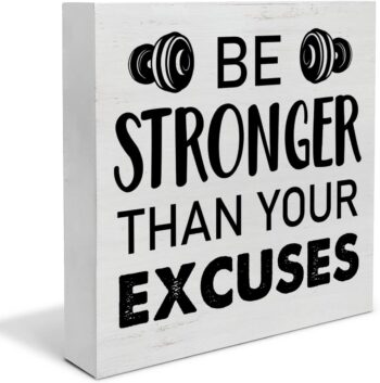 Motivation Gym Wood Box Sign Decor Desk Sign Be Stronger Than Your Excuses Wooden Box Block Sign Rustic Home Office Workout Room Shelf Wall Decoration
