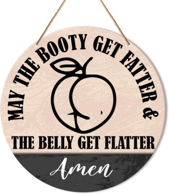 Muktoujaumai Funny Gym Signs Wall Decor, Home Gym Wall Decor Gym Hanging Signs Rustic Decorations for Office, Fitness, Workout Room, May The Booty Get Fatter and The Belly Get Flatter